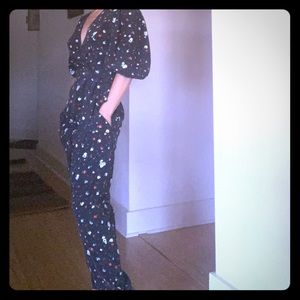 GANNI NOLAN Floral Silk WrapTop + Pants SZ 34 NWOT